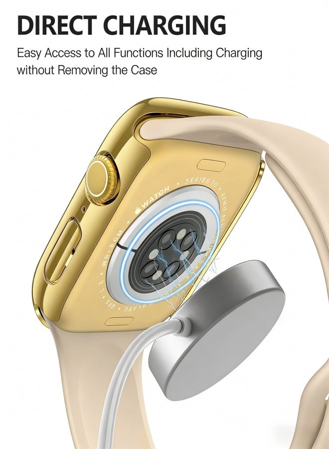 2 Pack Tempered Glass Case Compatible for Apple Watch Series 11  Series 10 42mm, Hard PC Screen Protector Overall Protection Scratch-Resistant Cover for iWatch, 1 Gold + 1 Transparent - Image 5